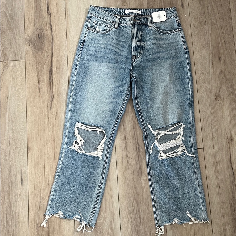 SOLD / Altar'd State Distressed Blue Cropped Straight Leg Jeans